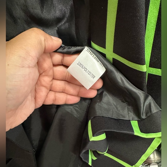 Womens Double Crazy Blazer Jacket Square Pattern Waist Fitted Black/Green Sz S - Picture 8 of 8